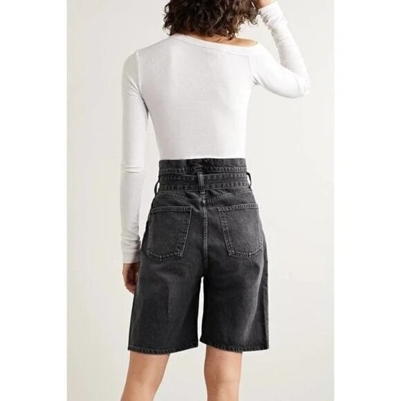 Agolde 90s High Rise Shorts Washed Black Size 25 in Reworked Belted - Picture 2 of 5